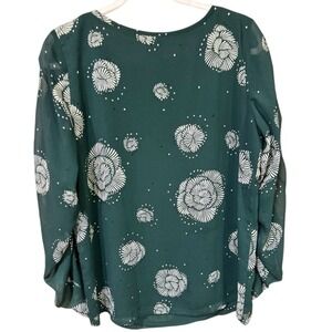 Ann Taylor Factory Green Floral‎ Print Long Sleeve Blouse Top Size Medium